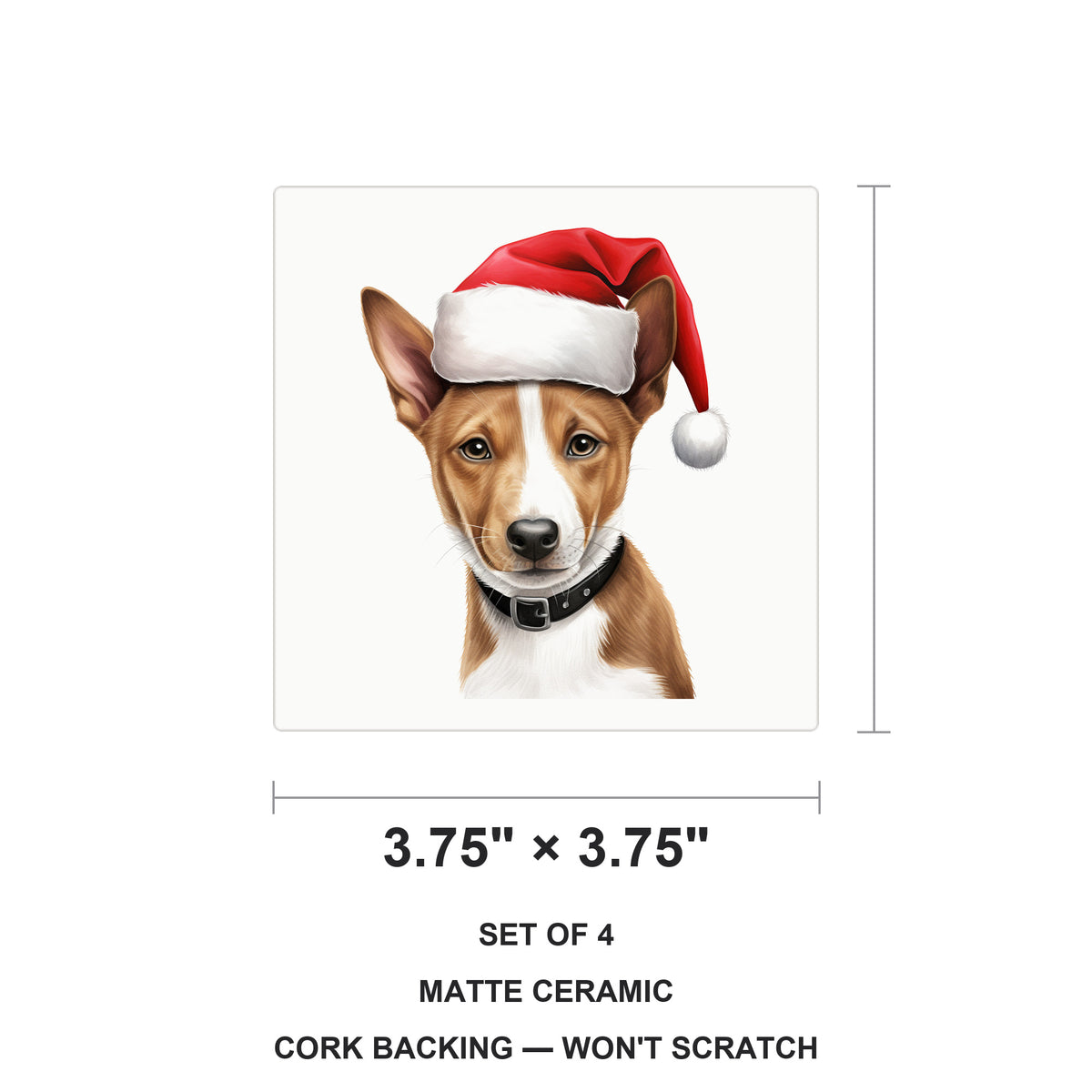 Basenji Puppy Drawing ceramic coasters set of 4, size 3.75 inches