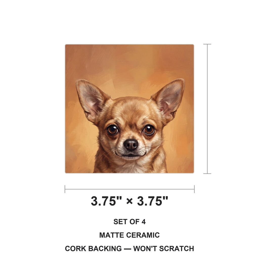 Chihuahua Portrait ceramic coasters set of 4, size 3.75 inches