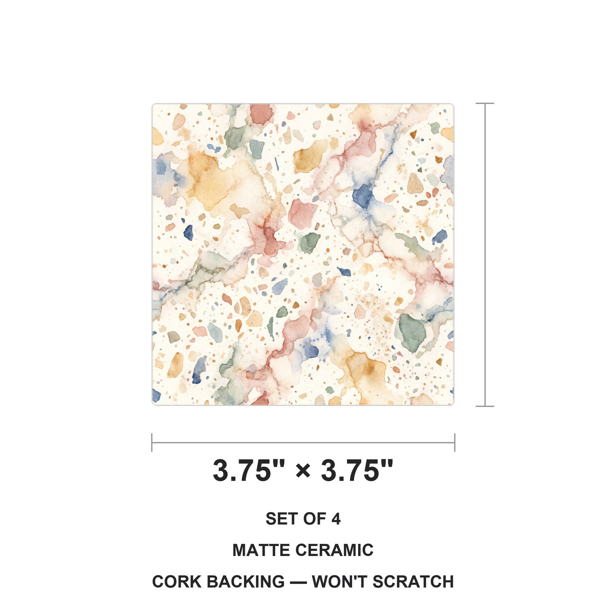 Terrazzo ceramic coasters set of 4, size 3.75 inches