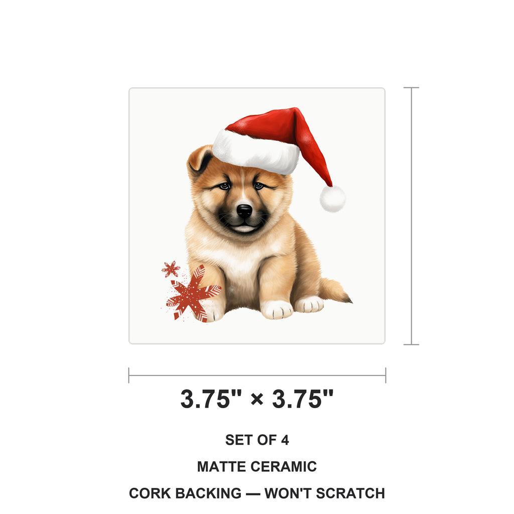 Akita Puppy Drawing ceramic coasters set of 4, size 3.75 inches