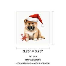 Akita Puppy Drawing ceramic coasters set of 4, size 3.75 inches