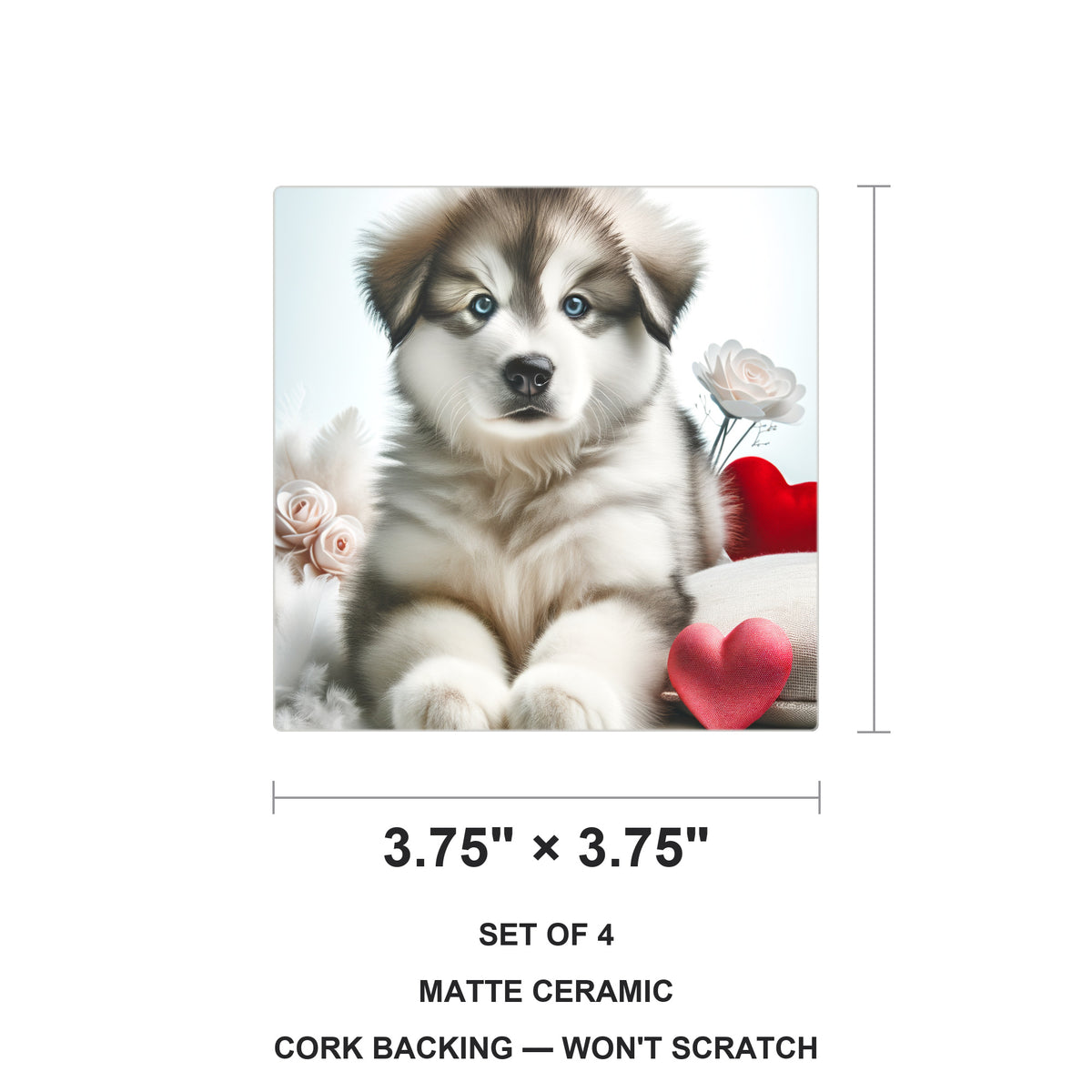 Siberian Husky ceramic coasters set of 4, size 3.75 inches
