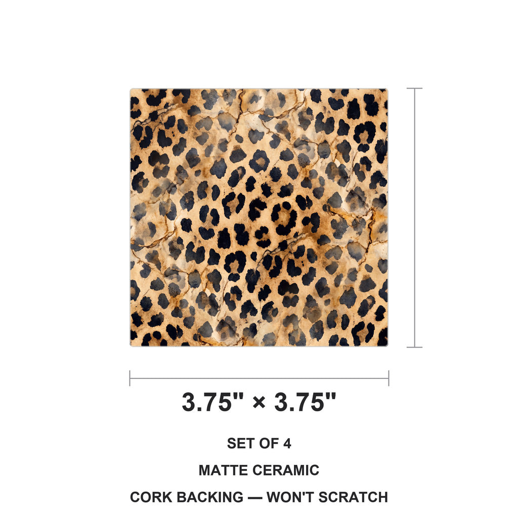 Cheetah Print ceramic coasters set of 4, size 3.75 inches