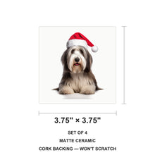 Bearded Collie ceramic coasters set of 4, size 3.75 inches