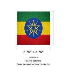 Ethiopia Flag Pride ceramic coasters set of 4, size 3.75 inches