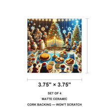 Chrismukkah Holiday Celebration ceramic coasters set of 4, size 3.75 inches