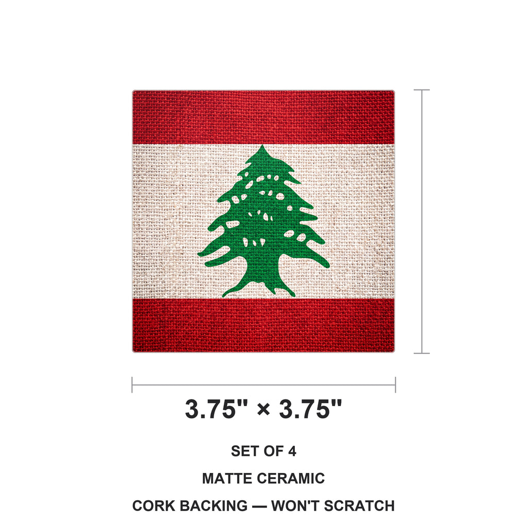 Lebanon Flag Pride ceramic coasters set of 4, size 3.75 inches