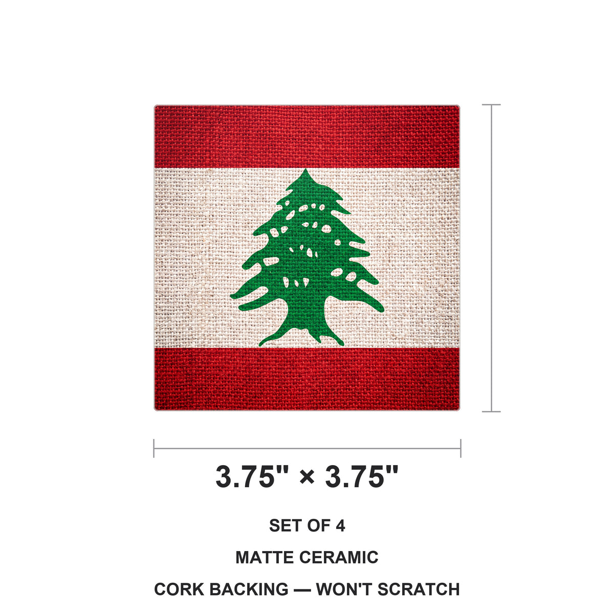 Lebanon Flag Pride ceramic coasters set of 4, size 3.75 inches