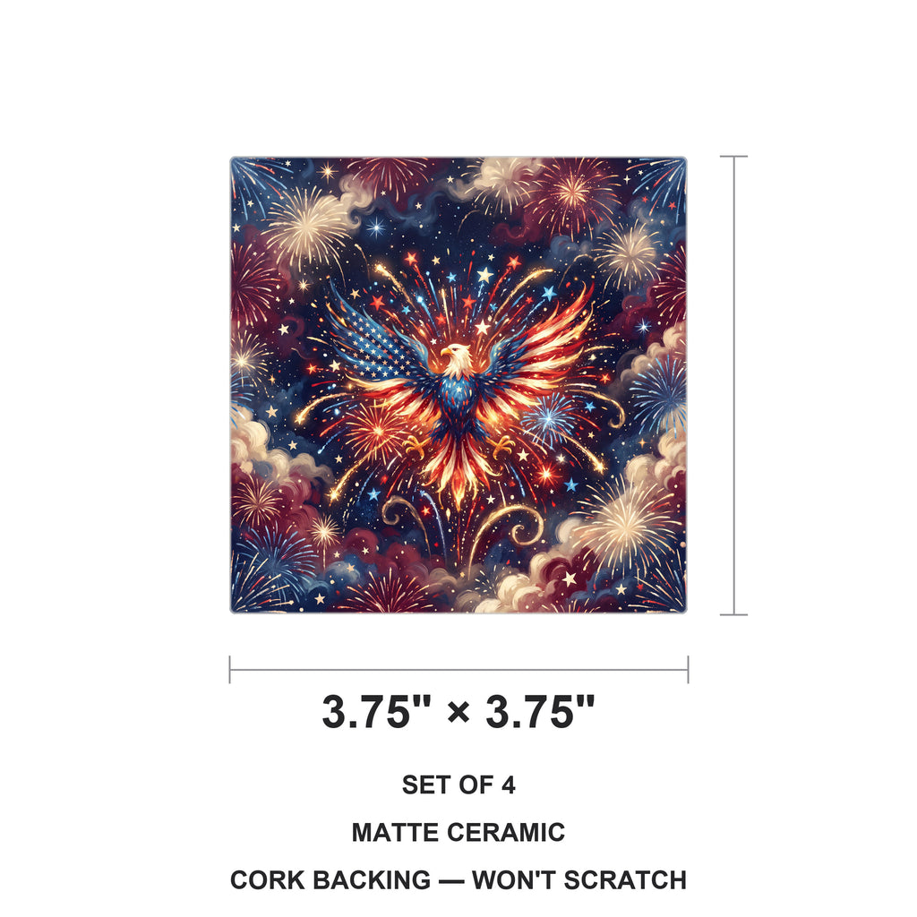 July 4th Fireworks ceramic coasters set of 4, size 3.75 inches