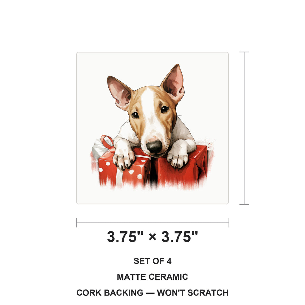 Bull Terrier Puppy Drawing ceramic coasters set of 4, size 3.75 inches