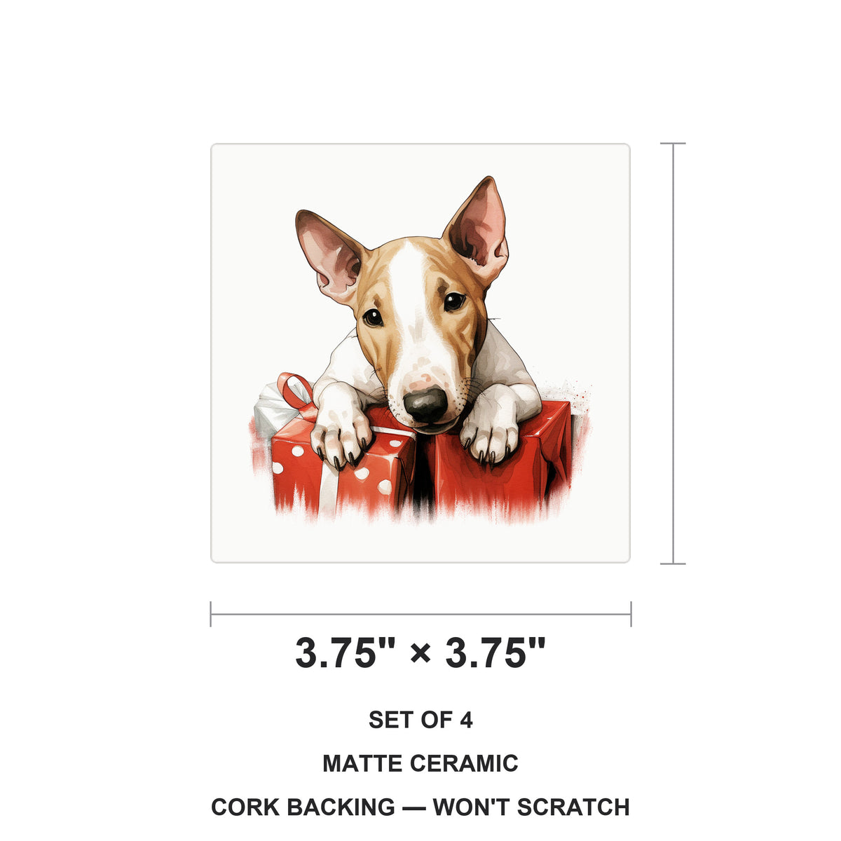 Bull Terrier Puppy Drawing ceramic coasters set of 4, size 3.75 inches