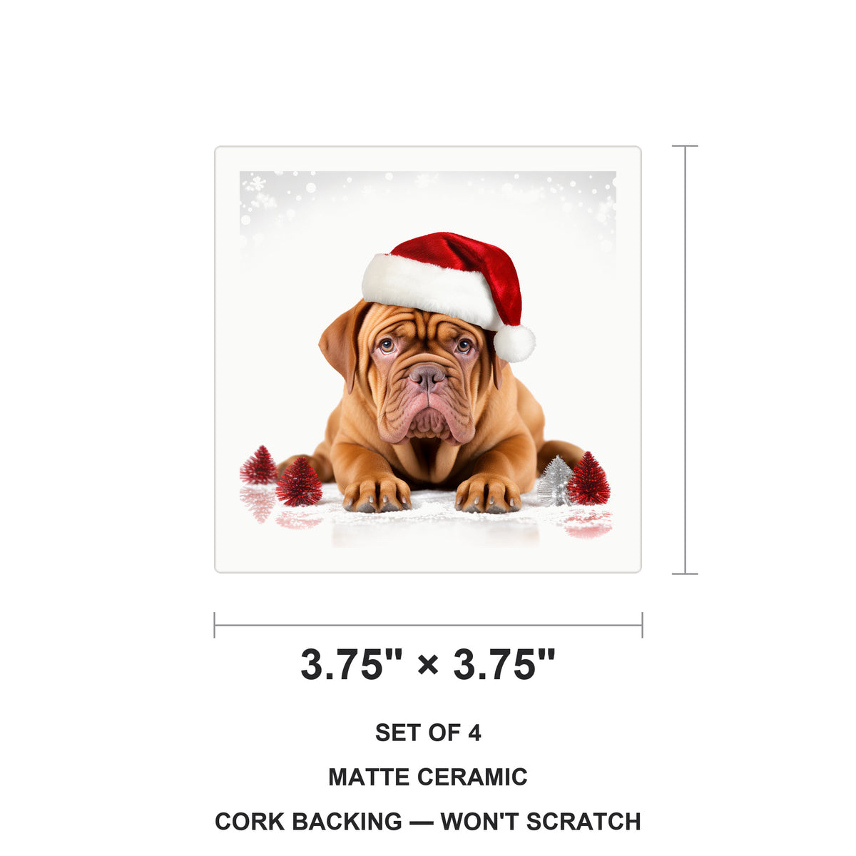 Dogue de Bordeaux ceramic coasters set of 4, size 3.75 inches