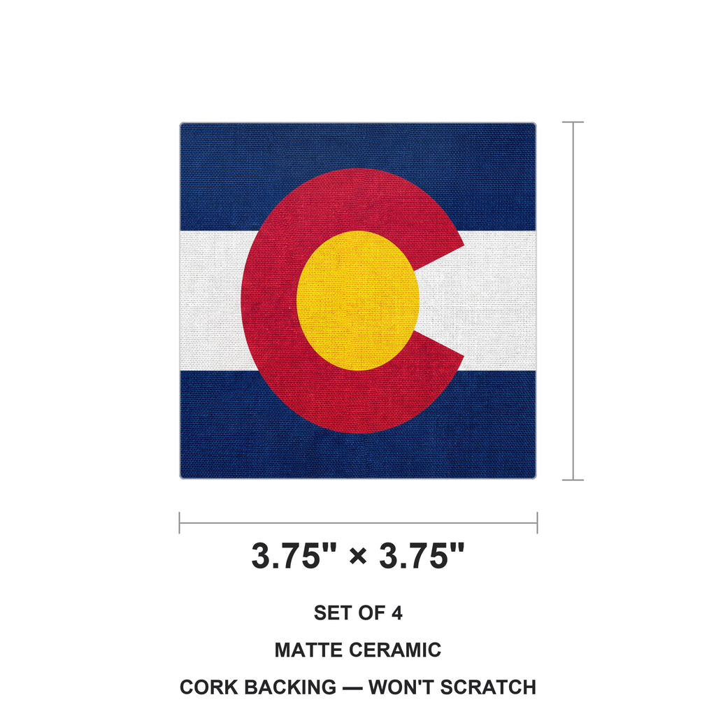 Colorado State Flag ceramic coasters set of 4, size 3.75 inches