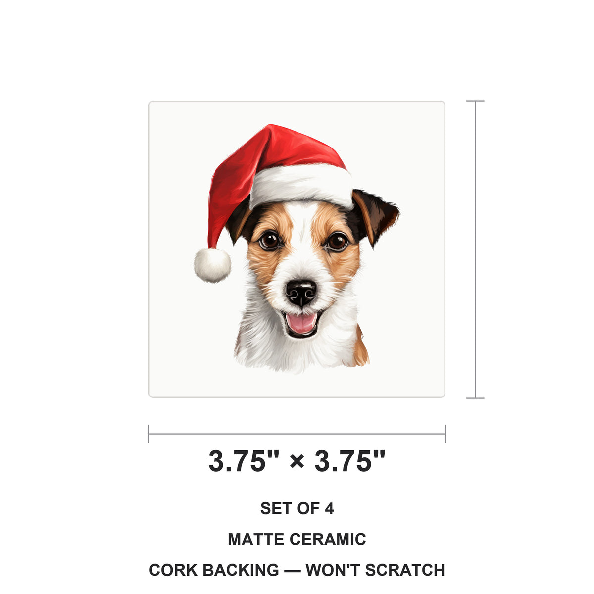 Russell Terrier ceramic coasters set of 4, size 3.75 inches