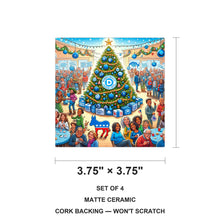 Blue Democratic Christmas ceramic coasters set of 4, size 3.75 inches