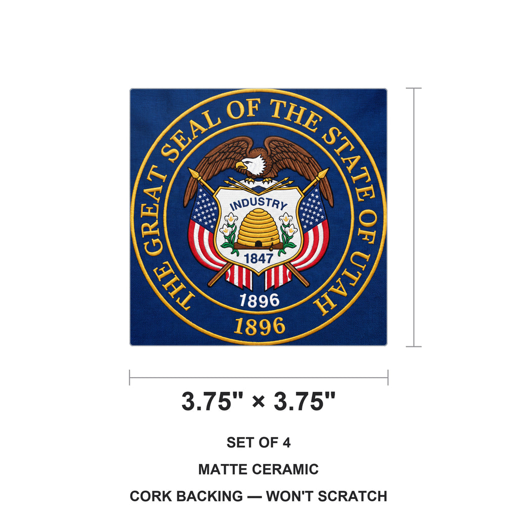 Utah State Flag ceramic coasters set of 4, size 3.75 inches