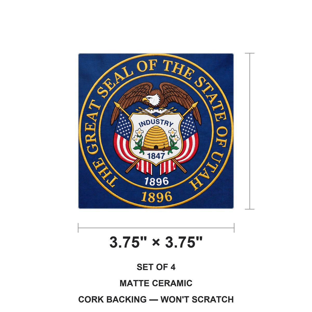 Utah State Flag ceramic coasters set of 4, size 3.75 inches