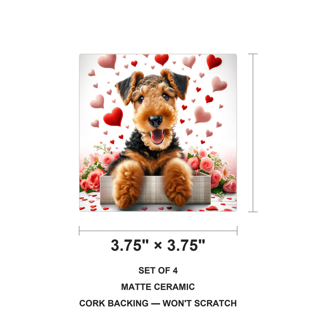 Airedale Terrier ceramic coasters set of 4, size 3.75 inches
