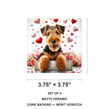 Airedale Terrier ceramic coasters set of 4, size 3.75 inches