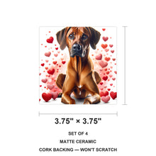 Rhodesian Ridgeback ceramic coasters set of 4, size 3.75 inches