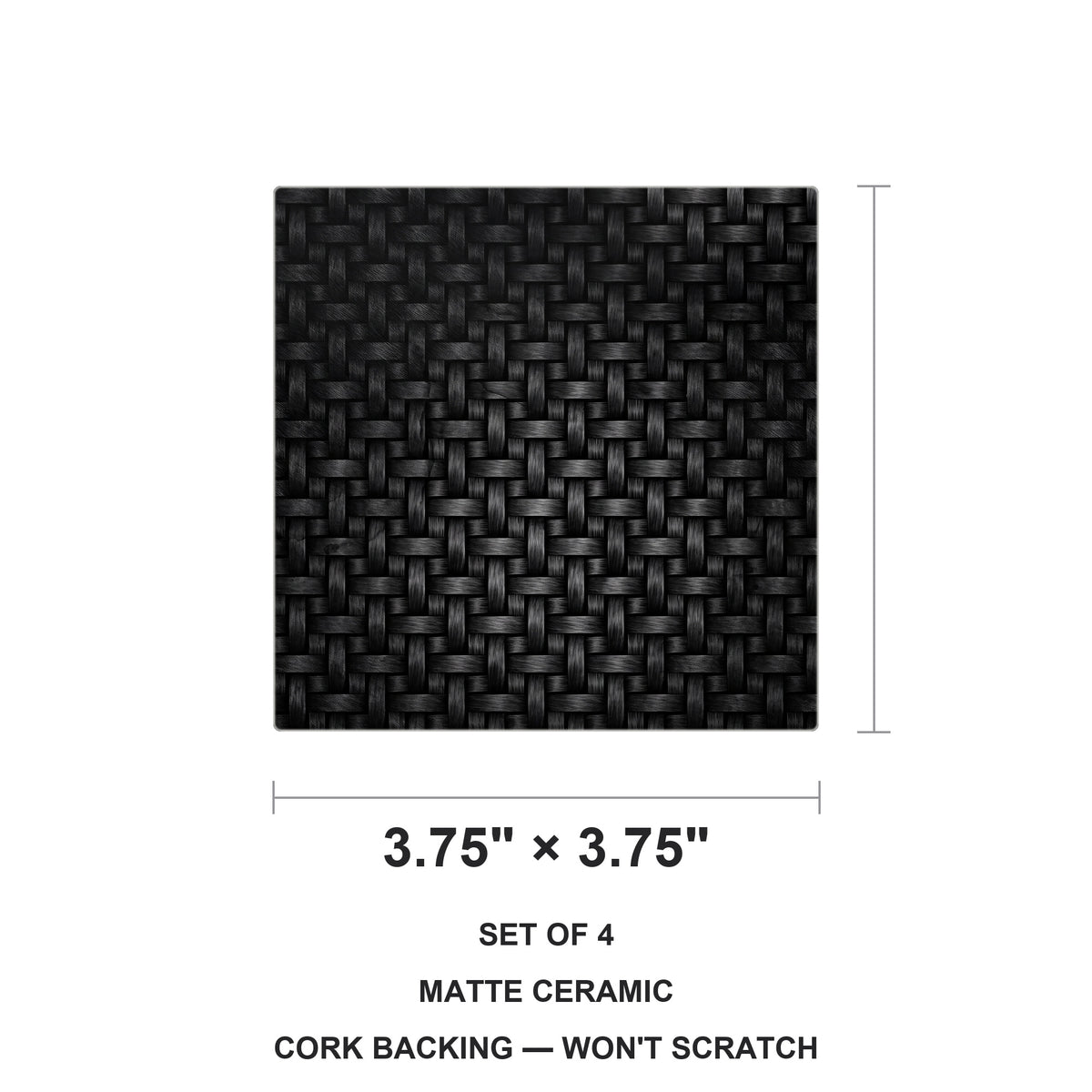 Carbon Fiber ceramic coasters set of 4, size 3.75 inches