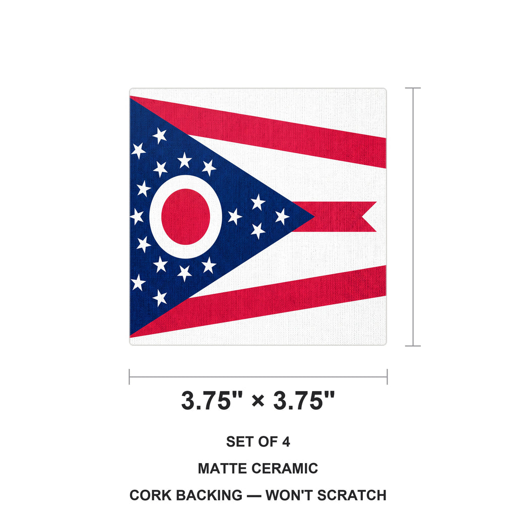 Ohio State Flag ceramic coasters set of 4, size 3.75 inches
