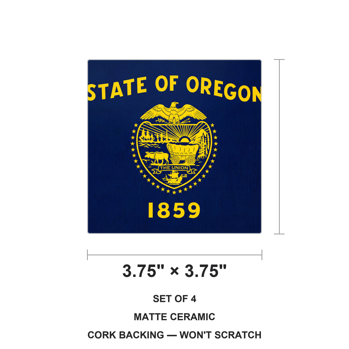 Oregon State Flag ceramic coasters set of 4, size 3.75 inches