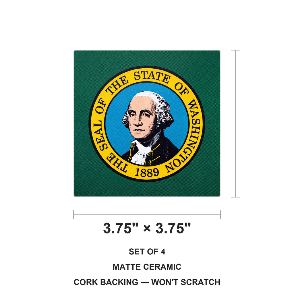 Washington State Flag ceramic coasters set of 4, size 3.75 inches