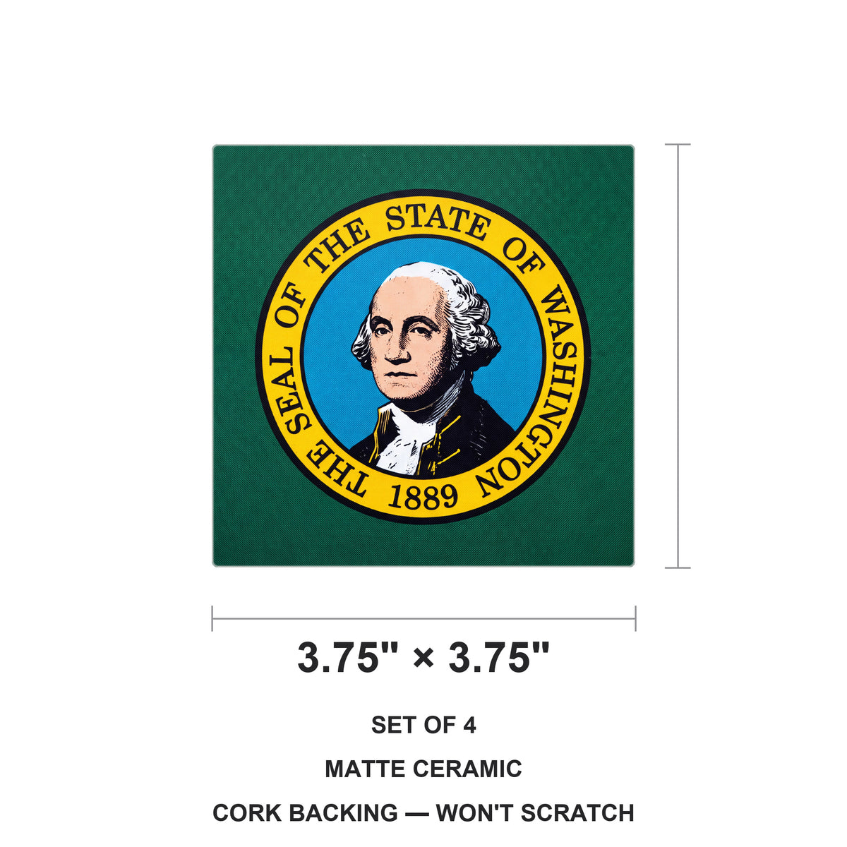 Washington State Flag ceramic coasters set of 4, size 3.75 inches