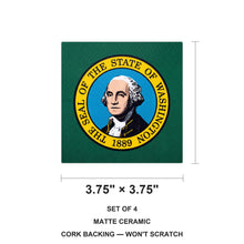 Washington State Flag ceramic coasters set of 4, size 3.75 inches