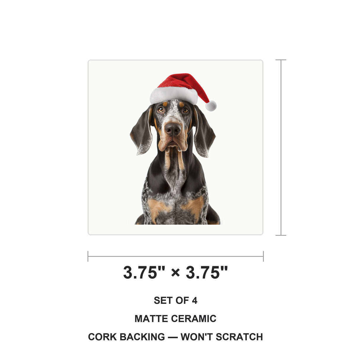 Bluetick Coonhound ceramic coasters set of 4, size 3.75 inches