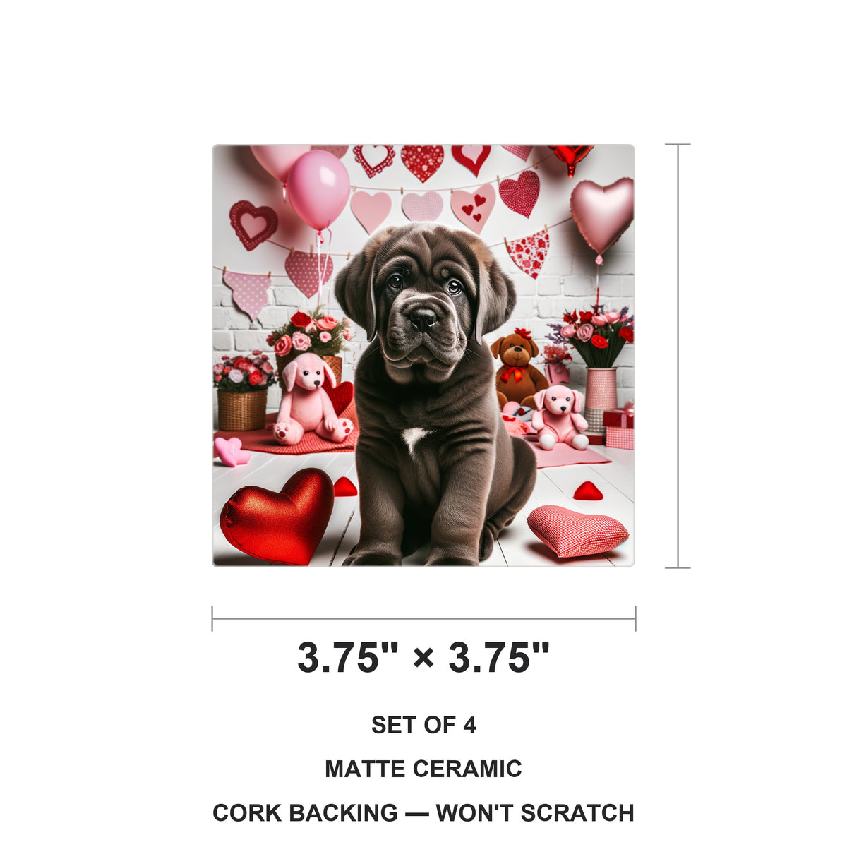 Neapolitan Mastiff ceramic coasters set of 4, size 3.75 inches