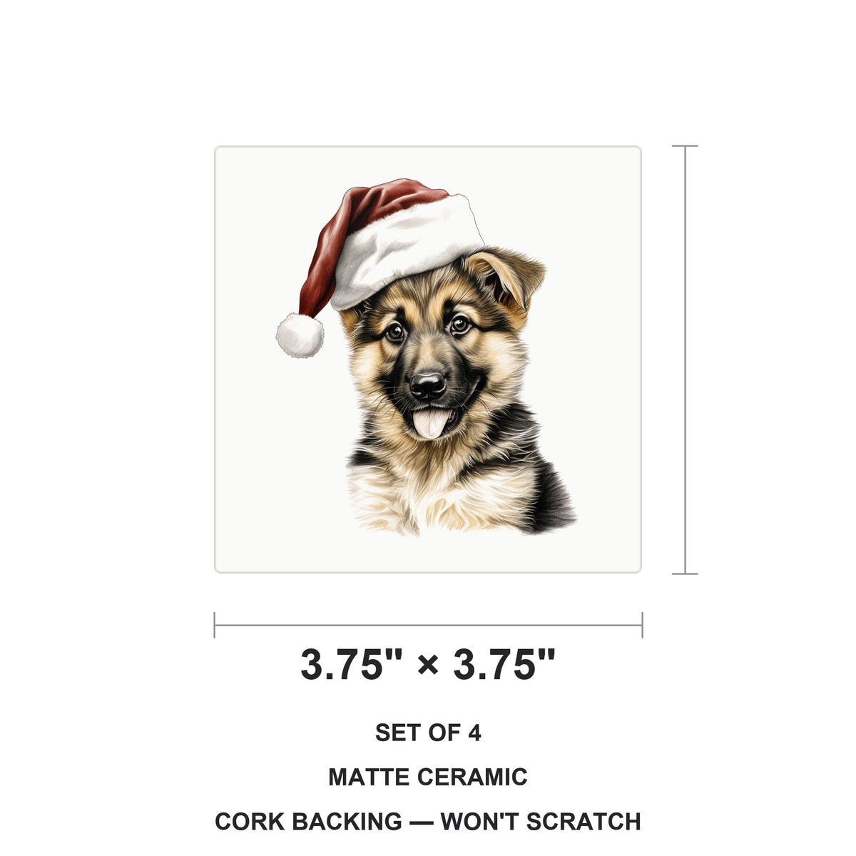 German Shepherd Dog Puppy Drawing ceramic coasters set of 4, size 3.75 inches