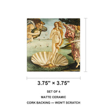 Birth Of Venus ceramic coasters set of 4, size 3.75 inches