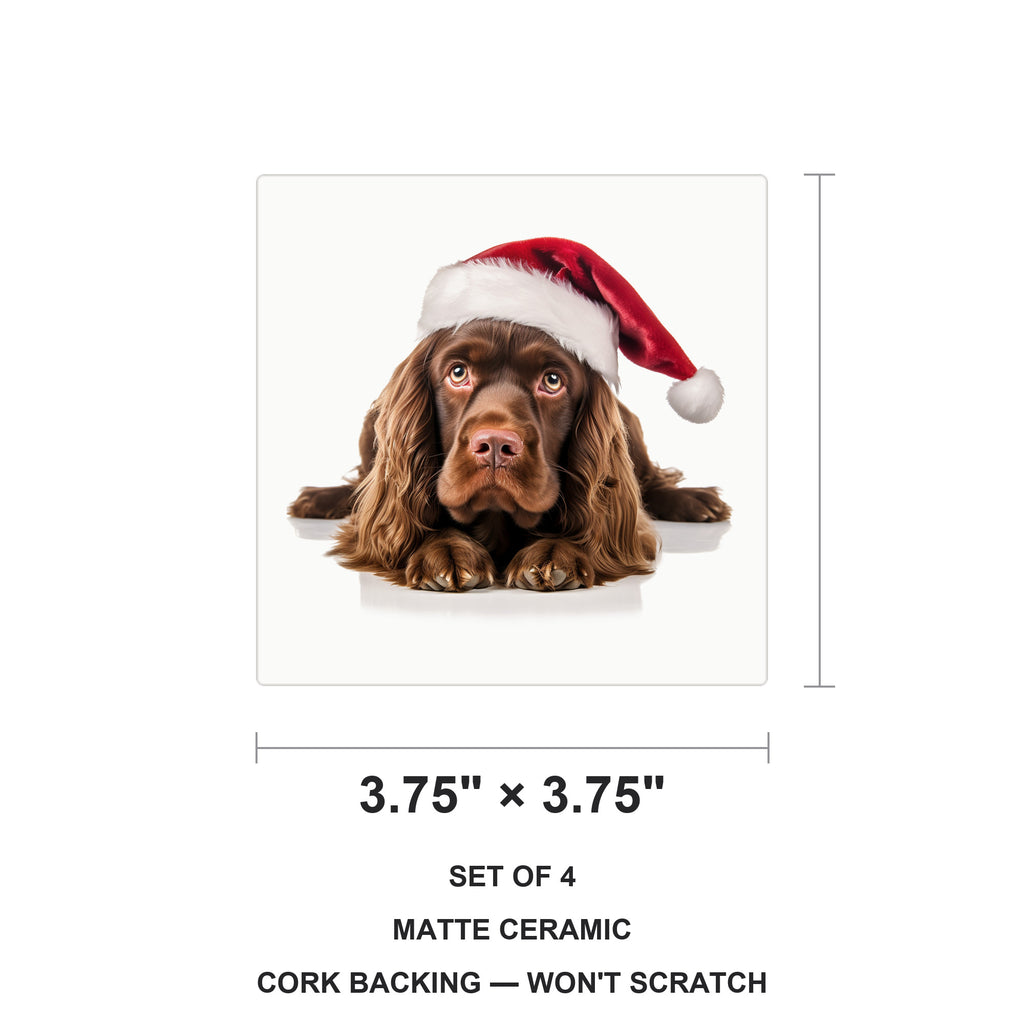 Sussex Spaniel ceramic coasters set of 4, size 3.75 inches