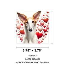 Borzoi ceramic coasters set of 4, size 3.75 inches