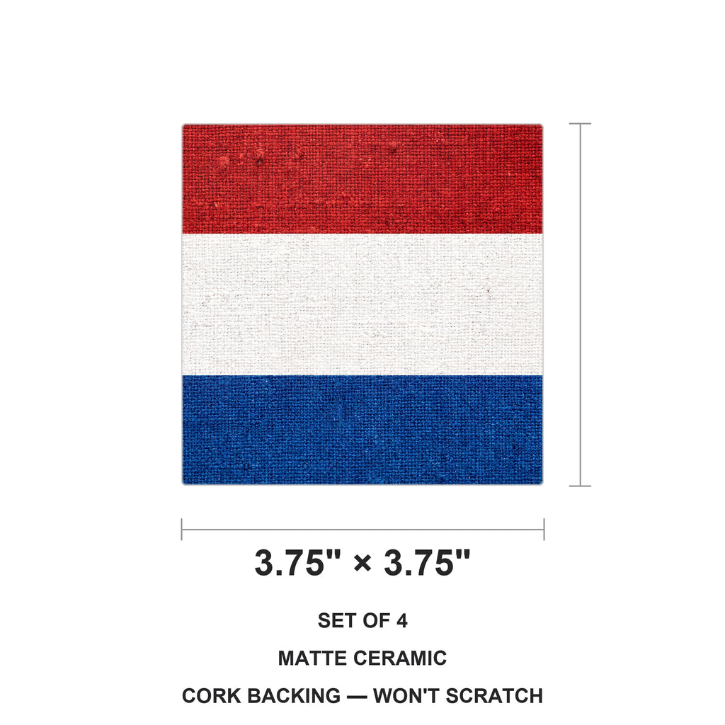 Netherlands Flag Pride ceramic coasters set of 4, size 3.75 inches