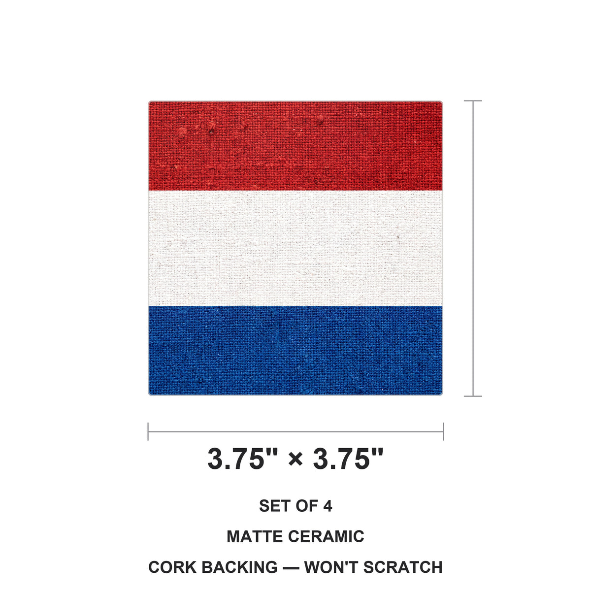 Netherlands Flag Pride ceramic coasters set of 4, size 3.75 inches