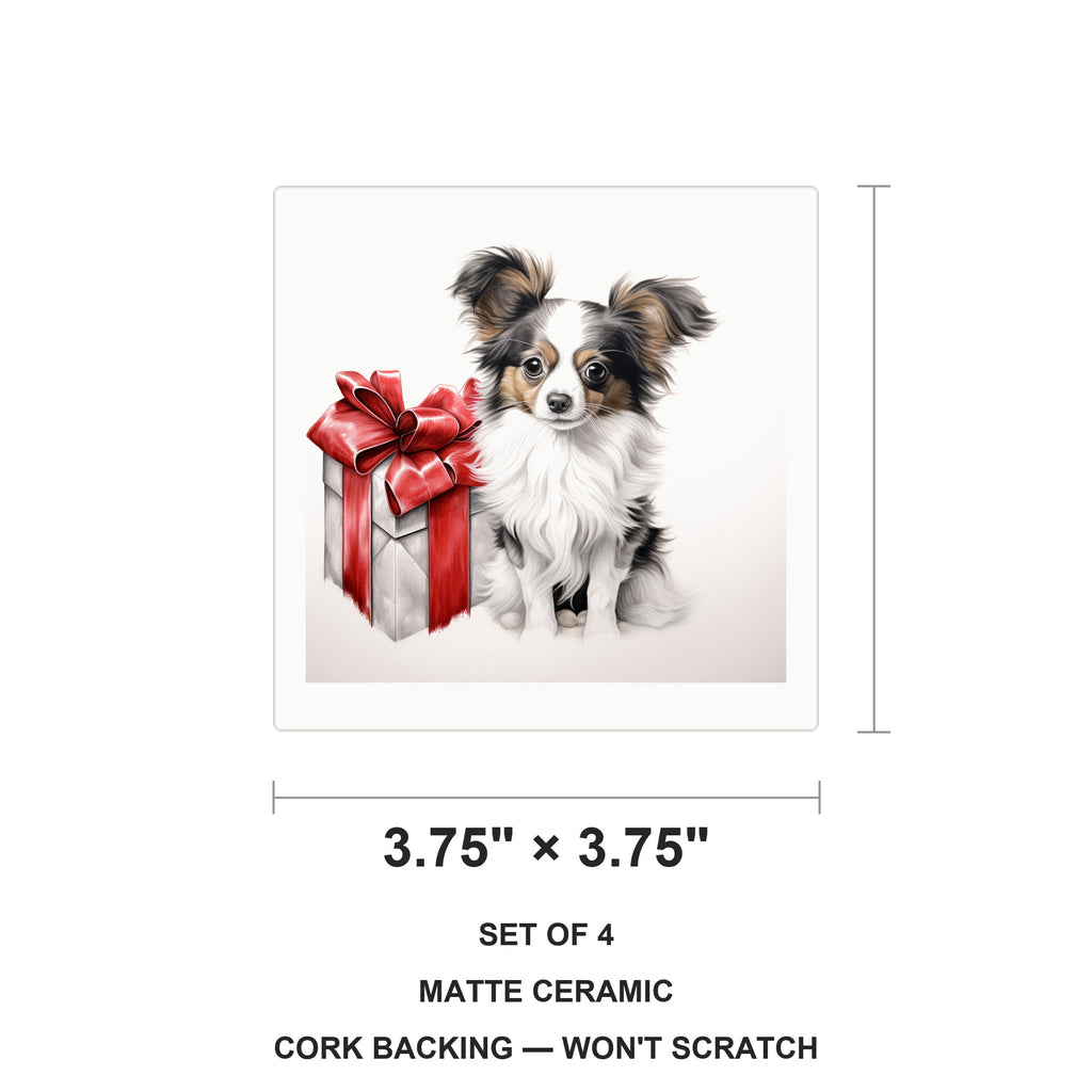 Papillon Puppy Drawing ceramic coasters set of 4, size 3.75 inches
