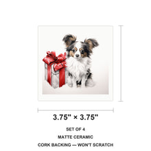 Papillon Puppy Drawing ceramic coasters set of 4, size 3.75 inches