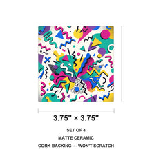 90s Memphis Shapes ceramic coasters set of 4, size 3.75 inches