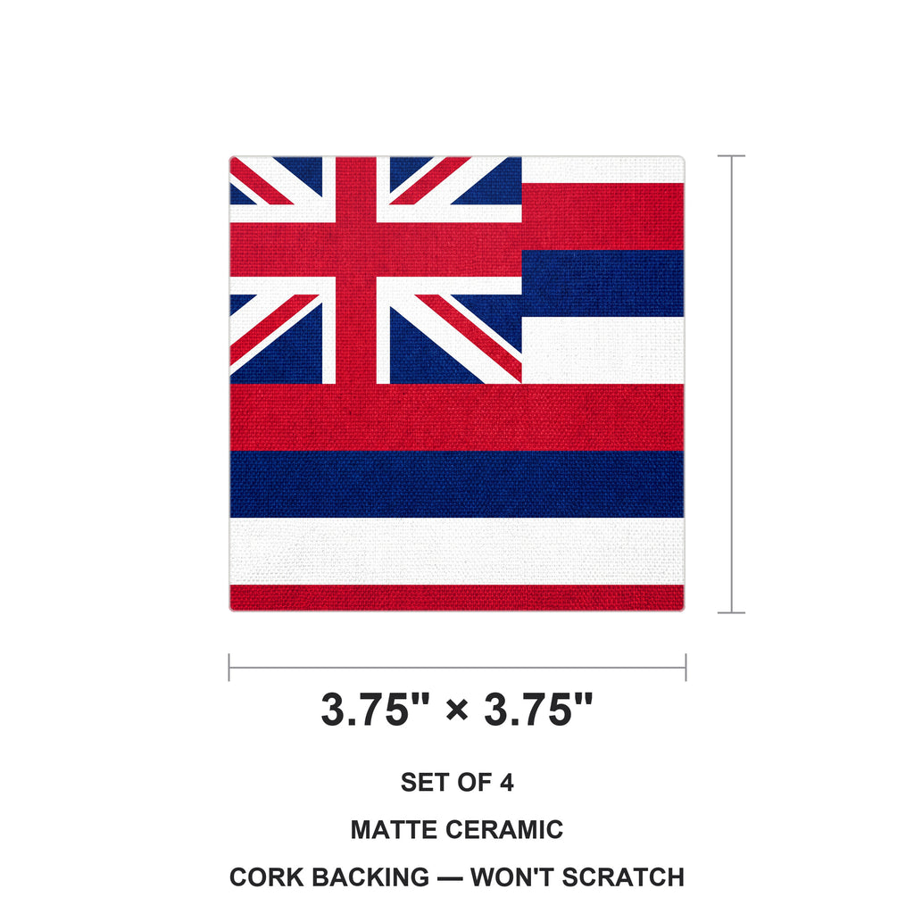 Hawaii State Flag ceramic coasters set of 4, size 3.75 inches