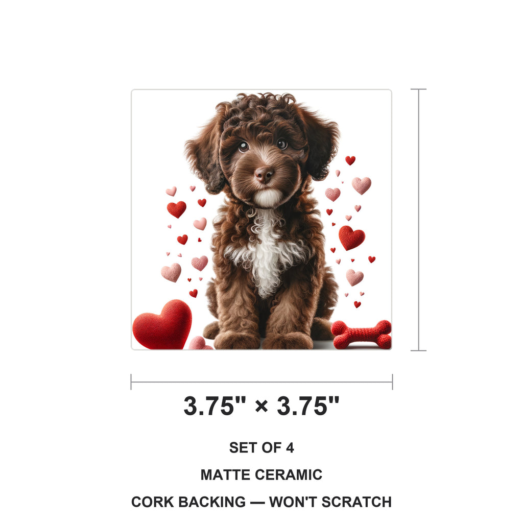 Portuguese Water Dog ceramic coasters set of 4, size 3.75 inches