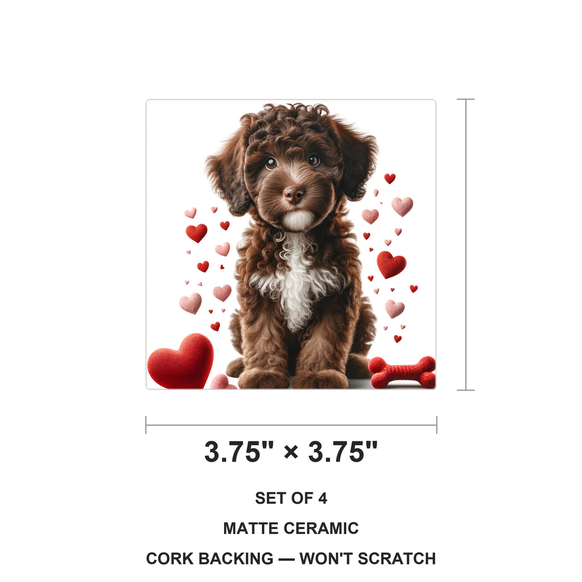 Portuguese Water Dog ceramic coasters set of 4, size 3.75 inches