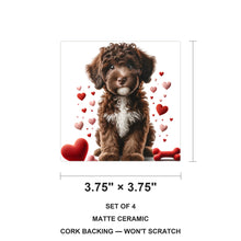 Portuguese Water Dog ceramic coasters set of 4, size 3.75 inches