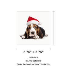 Basset Hound Puppy ceramic coasters set of 4, size 3.75 inches