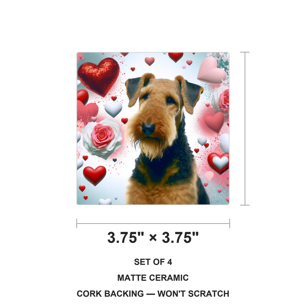 Airedale Terrier ceramic coasters set of 4, size 3.75 inches