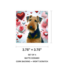Airedale Terrier ceramic coasters set of 4, size 3.75 inches