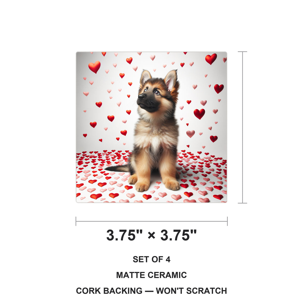 German Shepherd Dog ceramic coasters set of 4, size 3.75 inches