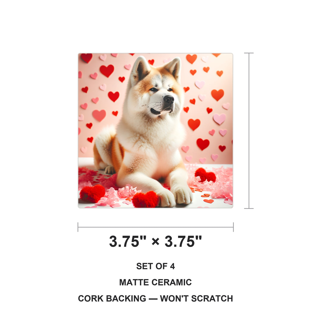 Akita ceramic coasters set of 4, size 3.75 inches
